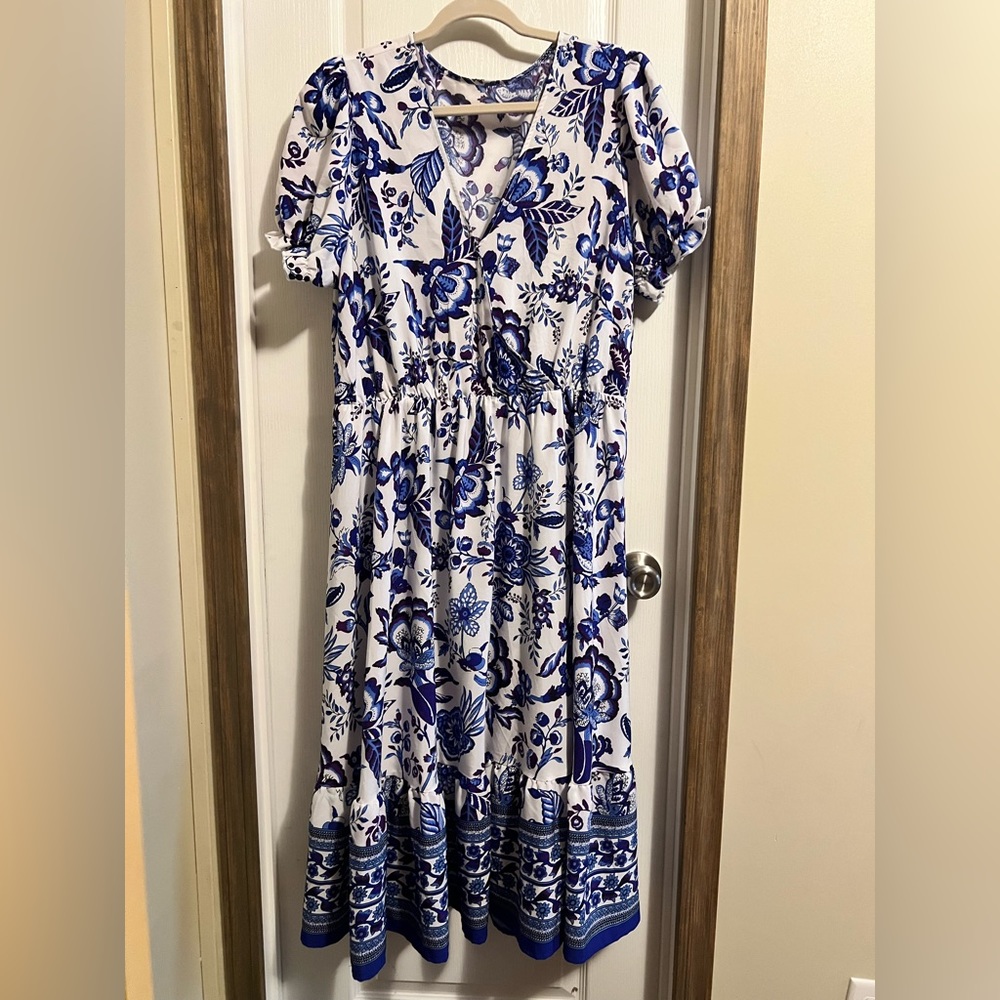 Floral blue dress. Dressy. Lightweight. Flowy.